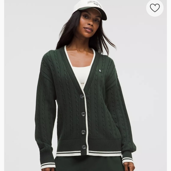 lululemon athletica Sweaters - Lululemon Women's Forest Green Cotton Blend Cable Knit Cardigan Size Medium